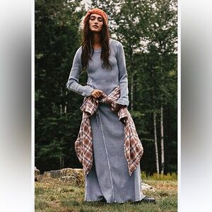 Free People FP One “Natasha” Thermal Ribbed Maxi Sweater Dress -- Small -- Blue
